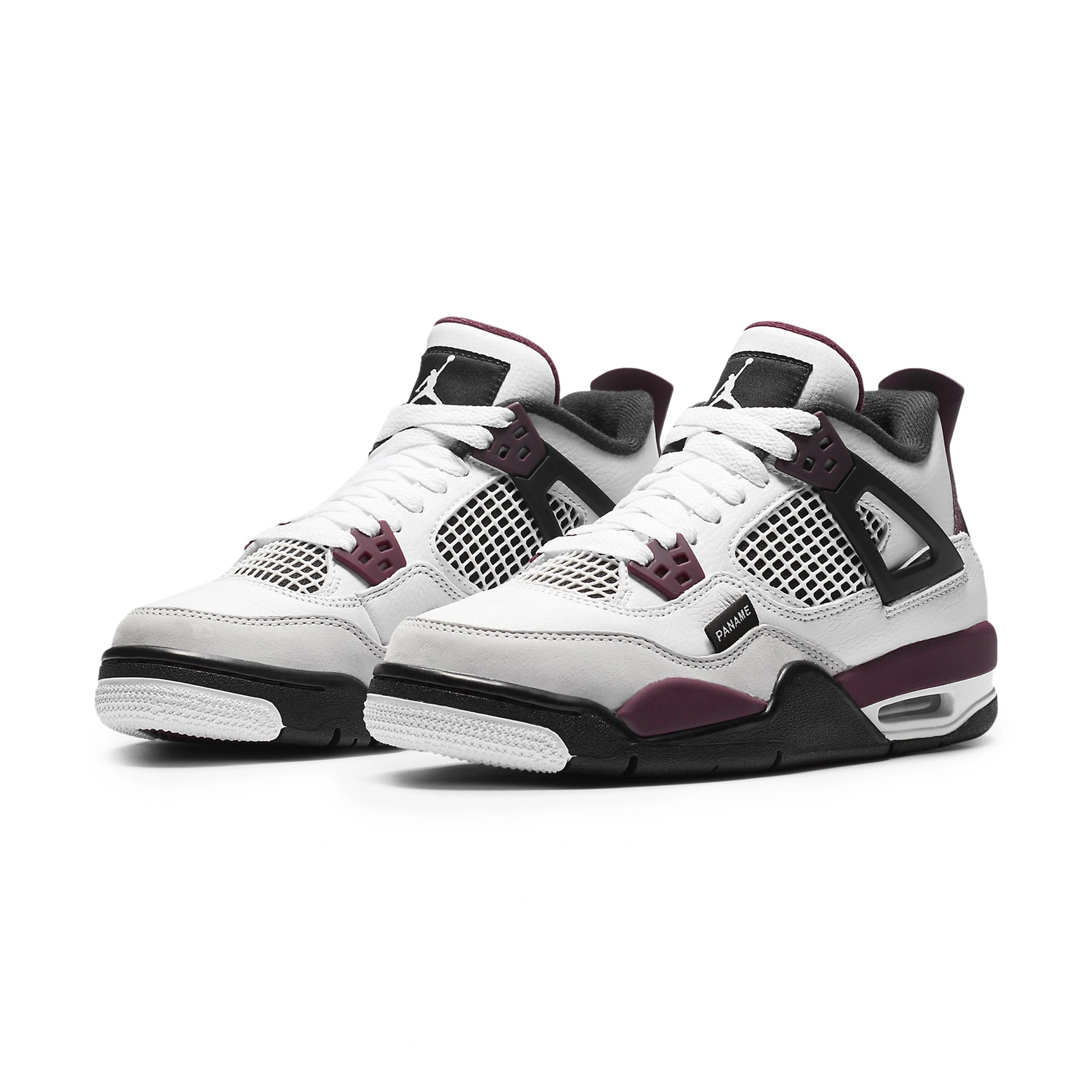 Front side view of Paris Saint-Germain x Air Jordan 4 Retro Bordeaux (GS) CZ6509-100